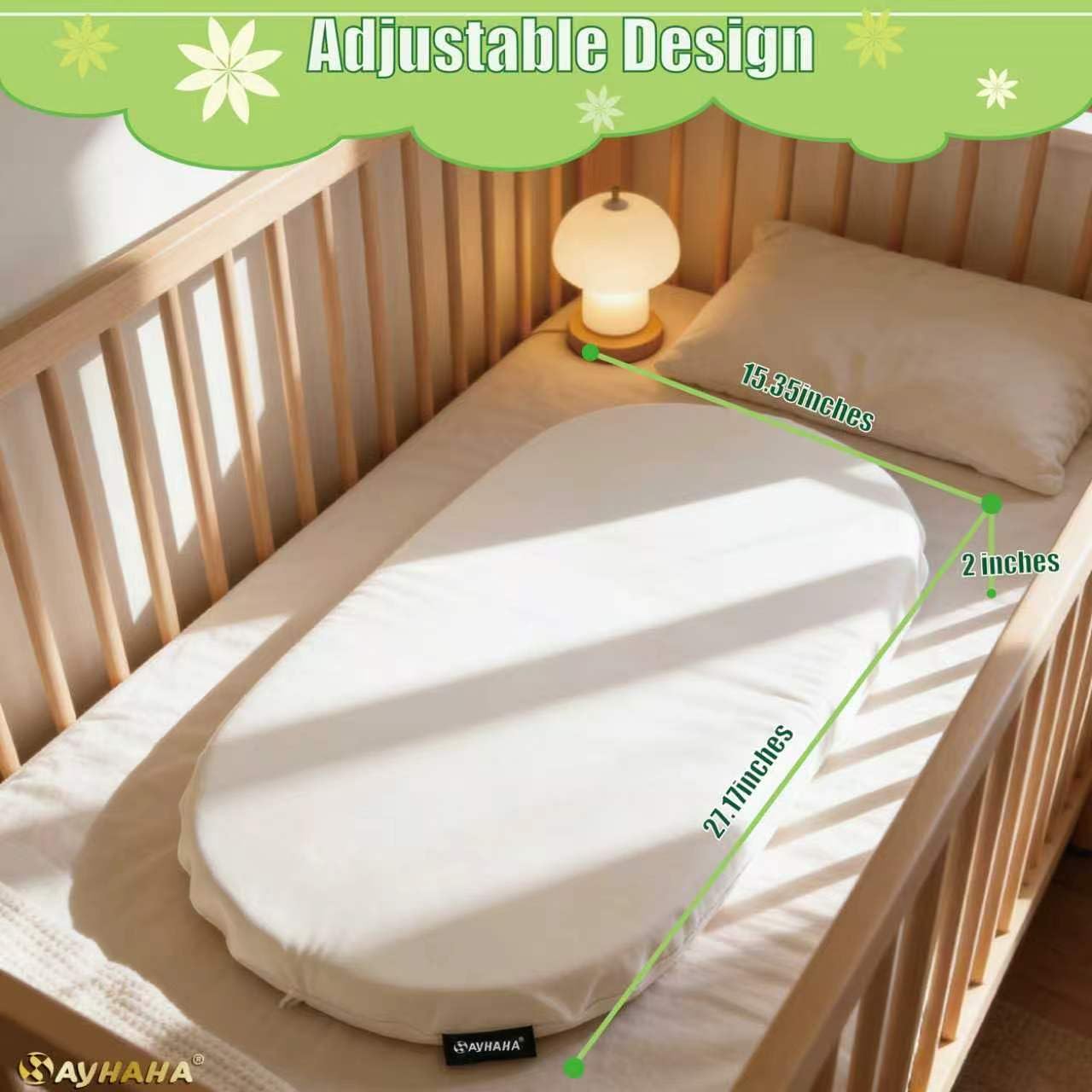 SAYHAHA Large Moses Basket Pad, 27"x15"x2",Breathable,High-Density, High-Resiliency Foam,Non-Toxic, Oval Shaped with Removable Breathable Soft Cover Fit for Moses Basket Baby Bassinet(1PC)