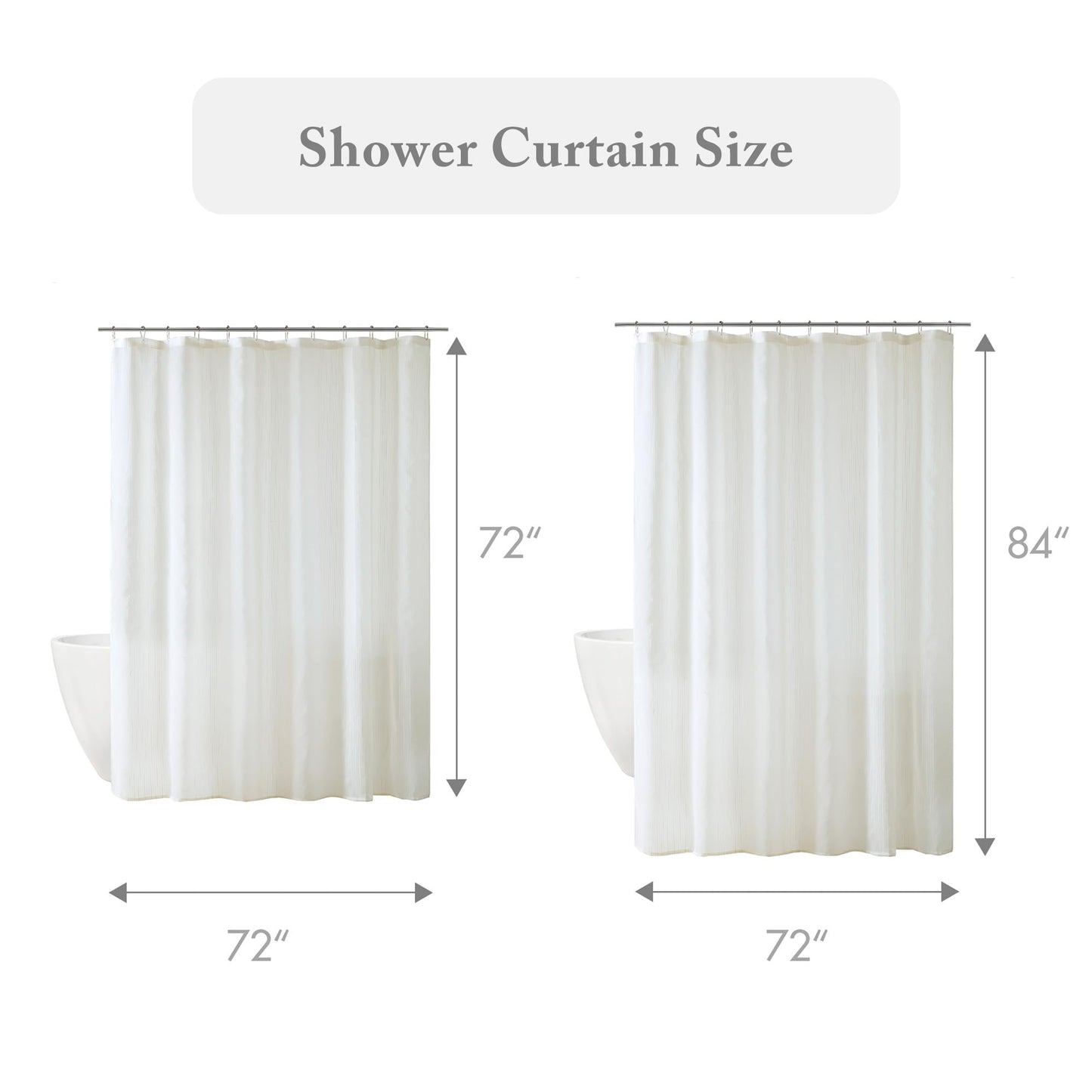 Madison Park Anna Sheers Shower Curtain, Textured Striped Accent Design, Modern Mid-Century Bathroom Decor, Machine Washable, Fabric Privacy Screen 72x72, Ivory