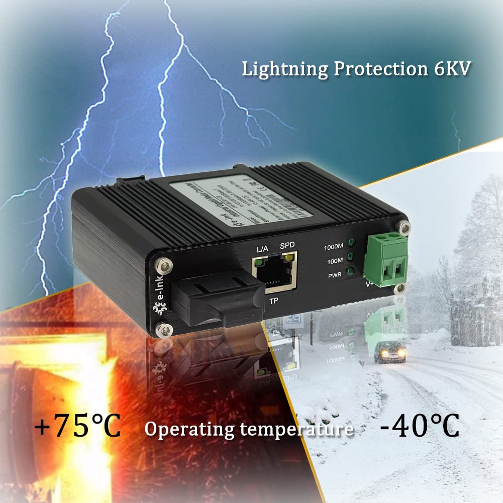 Steloproad Mini Industrial Gigabit Media Converter Hardened 10/100/1000Mbps RJ45 Ethernet Optical Transceiver with 100/1000Base-FX SC Port Auto Detection Up to 20km Over Single Mode Fiber 12~48V DC
