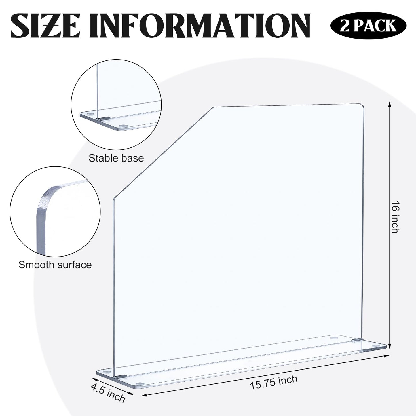 Vesici 2 Pcs Clear Acrylic Sink Splash Guard Freestanding Panel Barrier with Easy Reach Cutaway Kitchen Guard Protective Splatter Barrier for Home Hospital(15.75" Length, 16" Height, 4.5" Base)