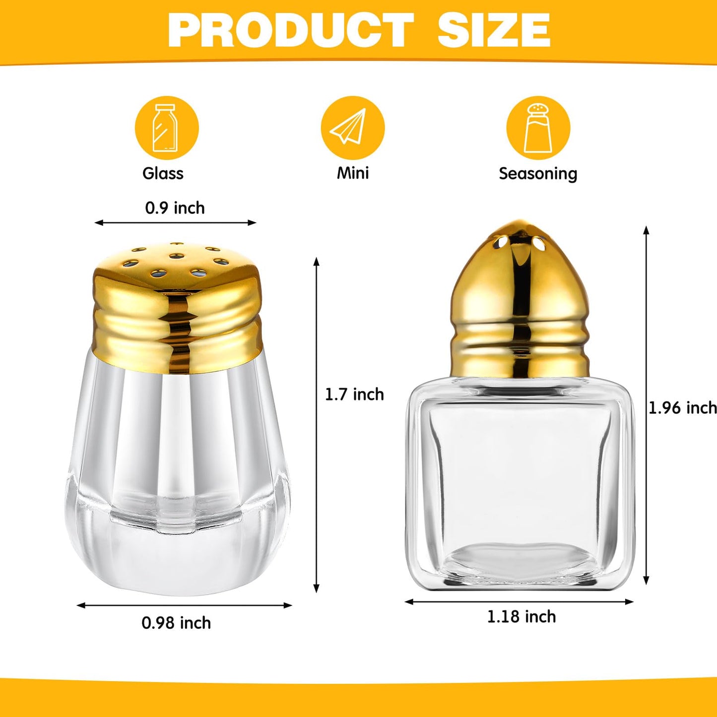 Zopeal 50 Set Mini Salt and Pepper Shakers Small Bulk Clear Individual Seasonings Tiny Spice Shakers for Kitchen Wedding Picnic, 2 Styles(Gold Lids)