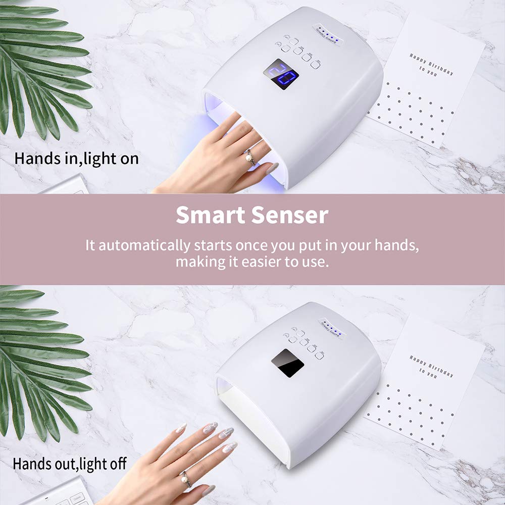 Ayshone 48W Rechargeable UV LED Nail Lamp,Cordless Professional Gel Nail Lights Nail Art Manicure Tools for Home and Salon (White)