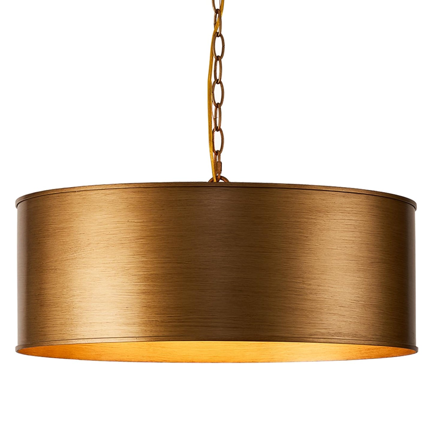 21" Vintage Metal Drum Chandelier, 4-Light E26 Industrial Adjustable Chain Hanging Pendant Light Fixtures for Foyer Entryway Kitchen Bedroom, Golden Bronze Finish