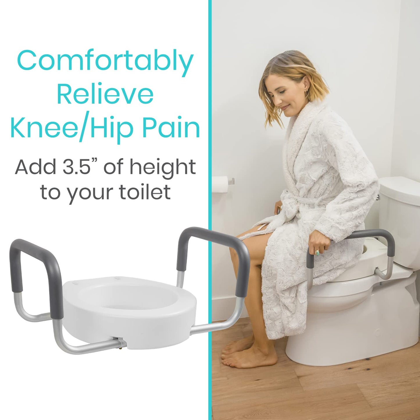Vive Raised Toilet Seat Riser for Seniors (with Handles) - Handicap Rail Grab Bar Seat for Over Toilet - Elevated Safety for Elderly, Disabled, Medical - Elongated & Standard Options