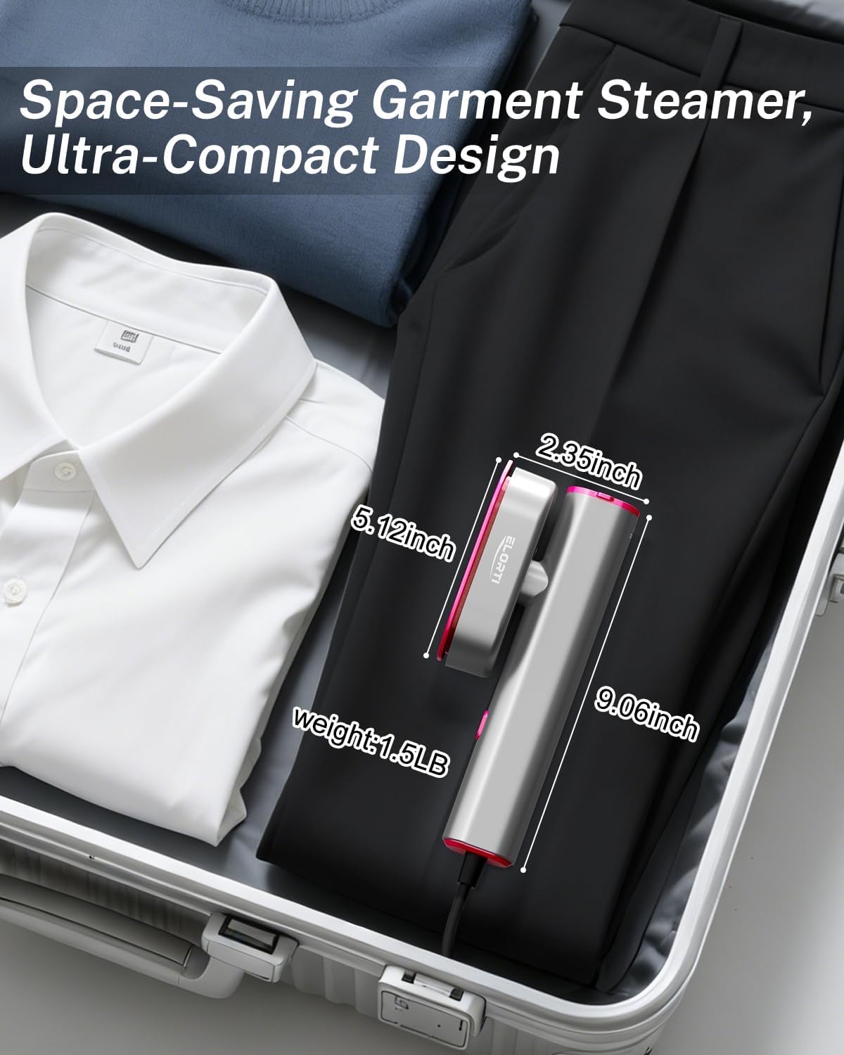 ELORTI Portable Steamer for Clothes, Mini Travel Handheld Steamer 2 in 1-1200W Steam 10S, 90 Rotatable Handle, Foldable Lightweight Garment Steamer for Business Trip Vacation Cruise