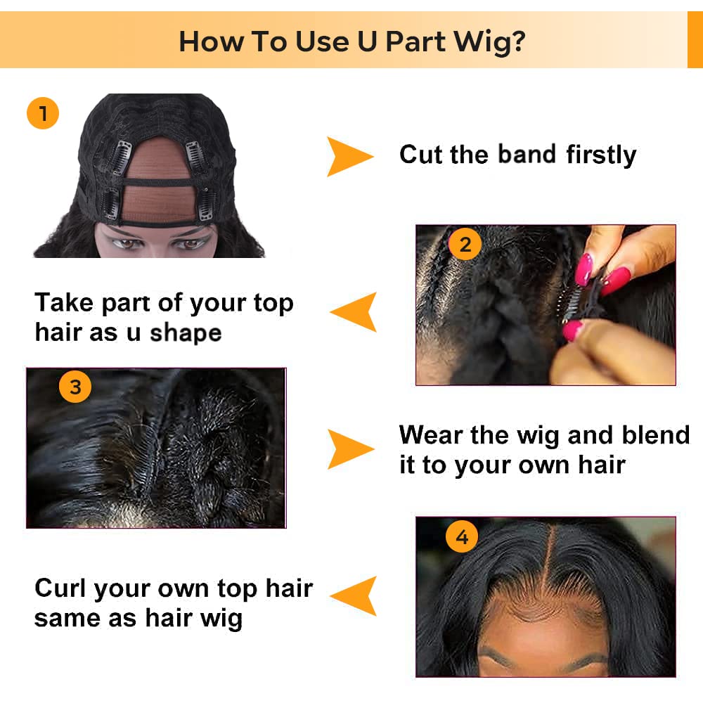 Tahikie U Part Human Hair Wig Body Wave 180% Density U Part Wig Brazilian Virgin Human Hair Wig for Black Women 10A Full Head Clip in Half Wig Glueless No Leave Out Lace Front Wig Natural Color 18inch