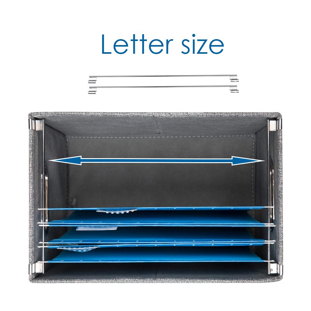 PRANDOM File Organizer Box - Set of 2 Collapsible Decorative Linen Filing Storage Hanging File Folders with Lids Office Cabinet Letter Size Grey (14x9.3x10.8 inch)