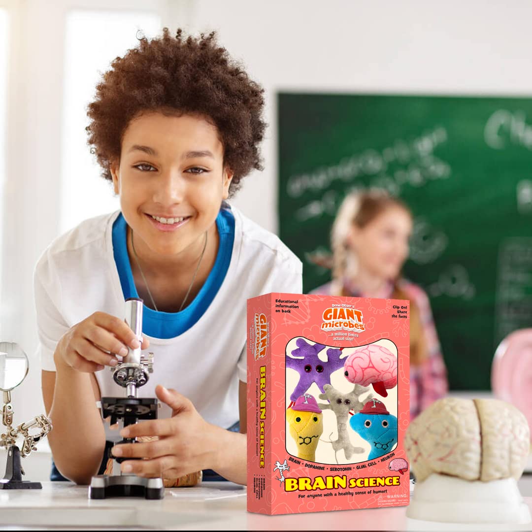 GIANTmicrobes Brain Science Themed Gift Box –Learn about Neuroscience with this 5-piece Box Set of Plush Key Chains, Educational Gift for Students, Doctors, Teachers, Neuroscientists and Psychologists