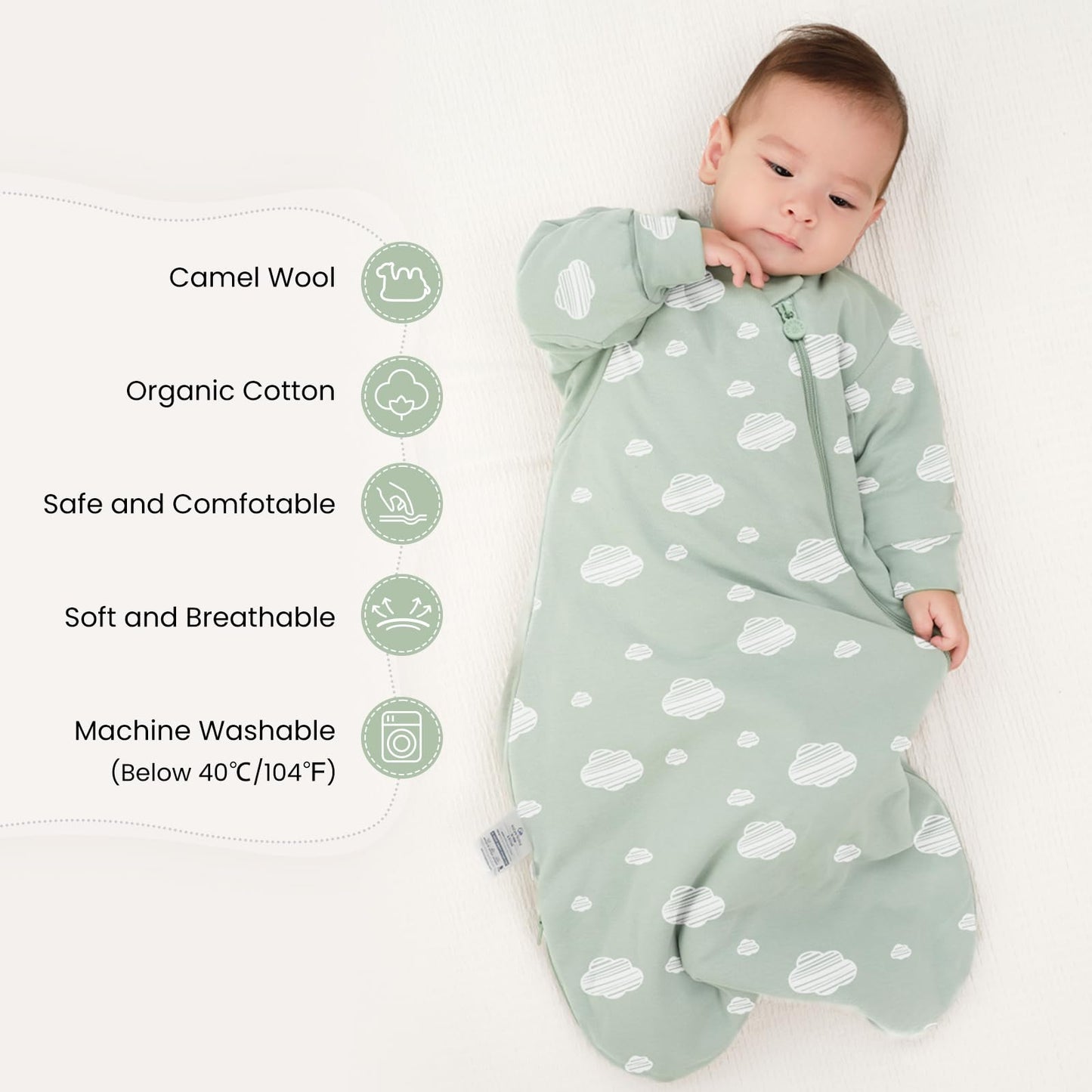 Unisex Sleeping Bag for Babies and Toddlers 1.0 Tog Sleep Sack 6-18 Months, Newborn Sleep Sack, Wearable Blanket Baby, One Piece Long Sleeves, Gifts for Baby