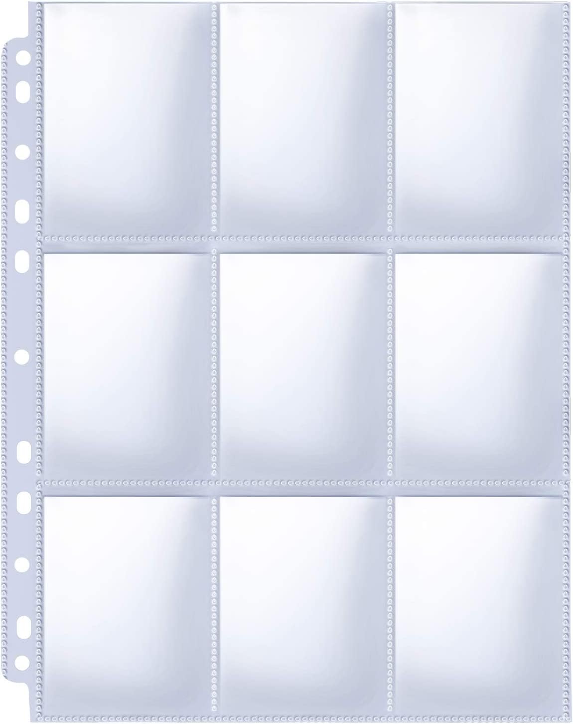 Trading Card Sleeve Pages, HERKKA 200 Pack 9 Pocket Album Pages 11 Holes Fit 3 Ring Binder
