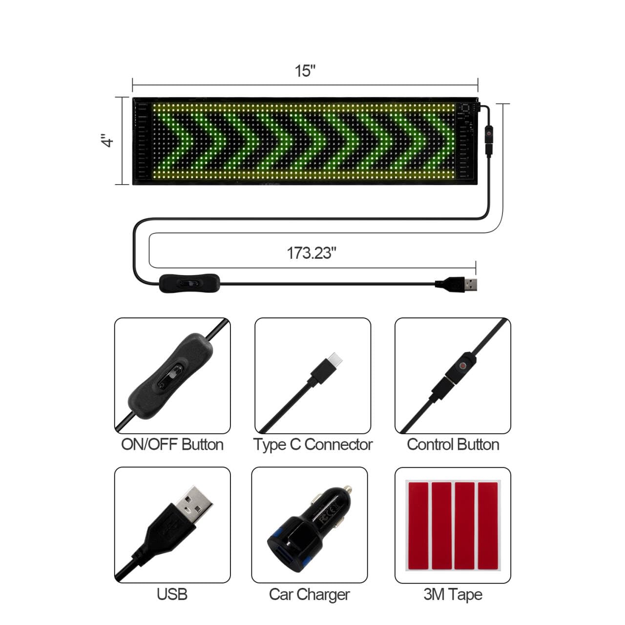 HOIOS Programmable LED Scrolling Sign - USB 5V LED Matrix Panel Smart APP Control DIY Text Patterns for Car Window 15x4