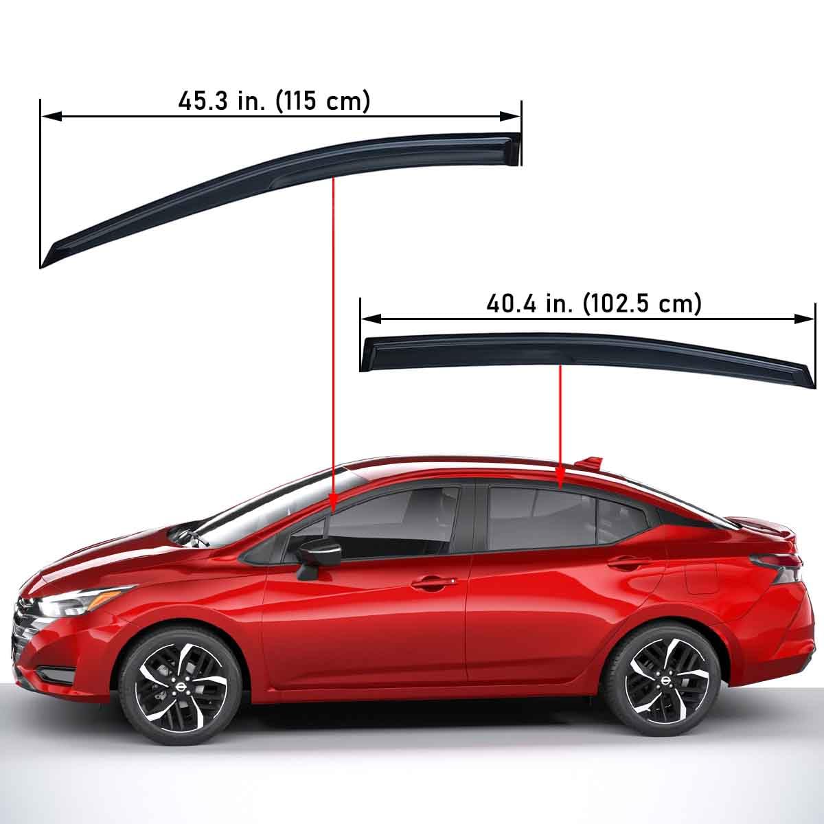 Lightronic Extra Durable Outside Mount Auto Vent Window Visor, Fits 2020-2025 Nissan Versa Sedan (S/SR/SV), UV Protection Rain Guard, Smoke Original Wind Deflector, No-Drill Easy Install, 4-Pcs