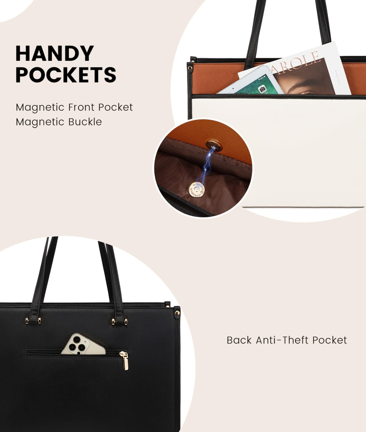 LOVEVOOK Laptop Bag for Women, 15.6 inch Laptop Tote Bag 2-in-1 Professional Work Bag Business Briefcase with Clutch Purse, Waterproof Leather Computer Handbag Shoulder Bag for Teacher Office Travel