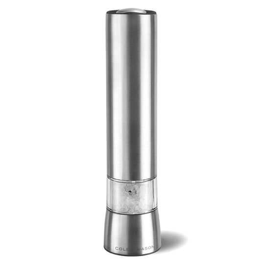 Cole & Mason Hampstead Electronic Salt Mill - Electric Salt Grinder Set - Adjustable Electric Spice Grinder - Kitchen Tool & Gadget - Hand Wash - Stainless Steel