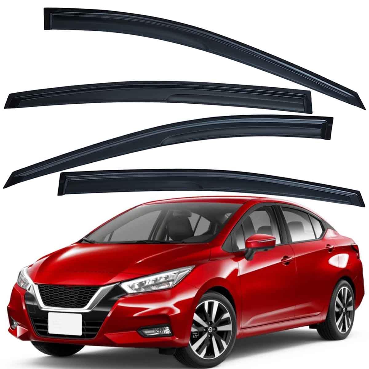 Lightronic Extra Durable Outside Mount Auto Vent Window Visor, Fits 2020-2025 Nissan Versa Sedan (S/SR/SV), UV Protection Rain Guard, Smoke Original Wind Deflector, No-Drill Easy Install, 4-Pcs