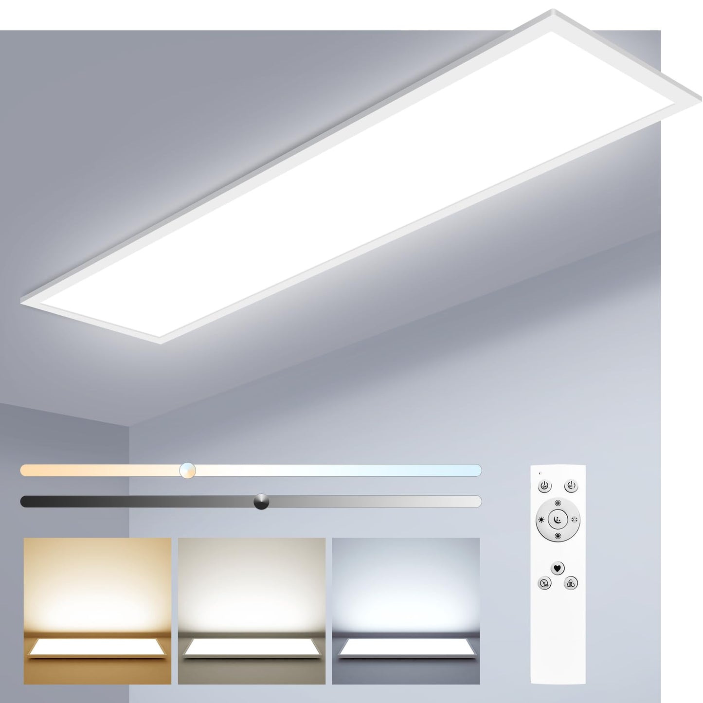 zemty LED Flat Panel Light with Remote 31.4x9.8 Inch, 36W 3800LM 3000K-6000K Color Temperature, Dimmable Flush Mount Ceiling Light Fixture for Kitchen Bedroom Garage
