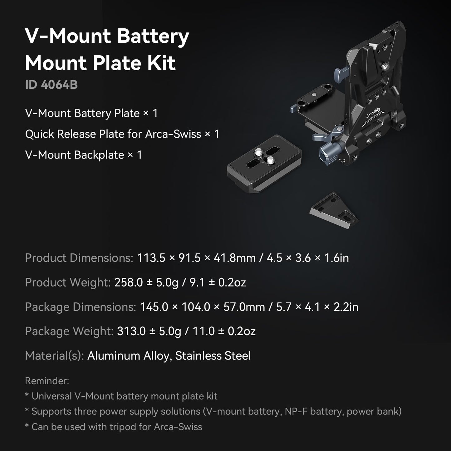 SMALLRIG V-Mount Battery Plate, V Lock Battery Plate with Dual Quick Release Plate for Arca-Swiss, L-Shape Compact & Foldable V Mount Battery Plate for V Mount Battery, DSLR Camera, Tripod