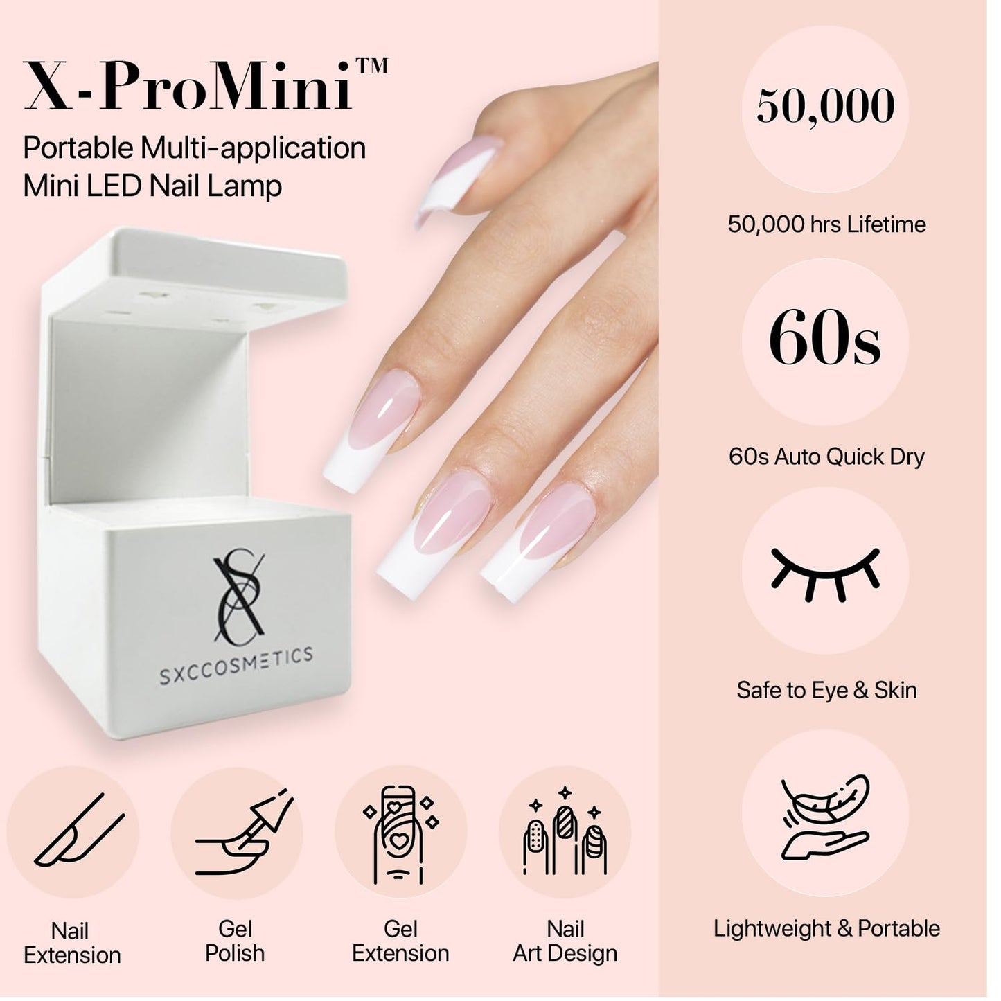 SXC Cosmetics French Tip Press On Nails Pink Series, Medium Square X-Pro Tips Starter Kit