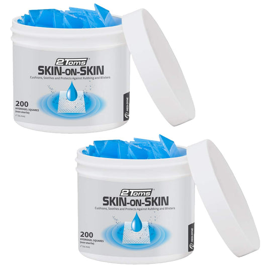 2Toms Skin-On-Skin Hydrogel Squares for Blisters, Chafing, Stings, Irritations, and Pain Relief, 200 1-Inch Squares, Twin Pack