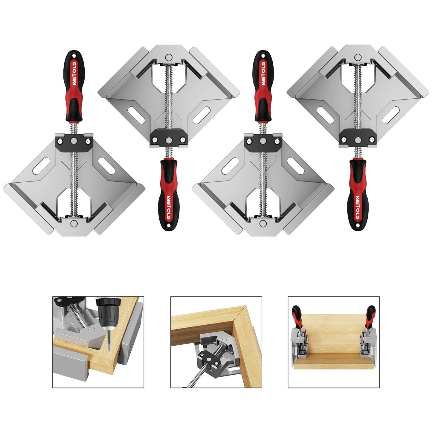 WETOLS Corner Clamp 4pcs - 90 Degree Right Angle Clamp - Single Handle Corner Clamp with Adjustable Swing Jaw Aluminum Alloy, Photo Framing, Tools for Men Gifts- WE709
