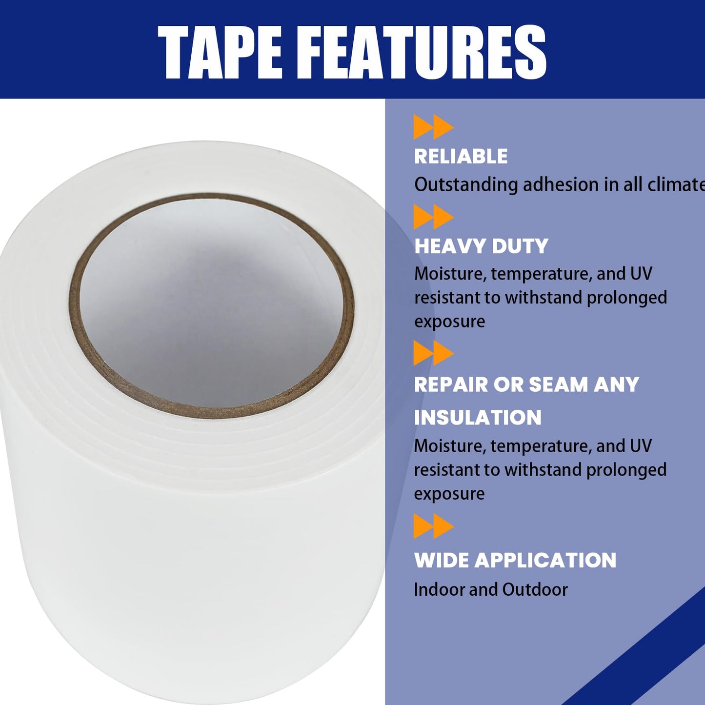 Bghdas 4 Roll, White Vapor Barrier Tape, 4" Wide x 180' Long, PE 9 mm Polyethylene Tape, for Stucco Waterproof Moisture Barriers Seal and Seam, for Crawlspaces, Insulation Repairs & Plastic Liners
