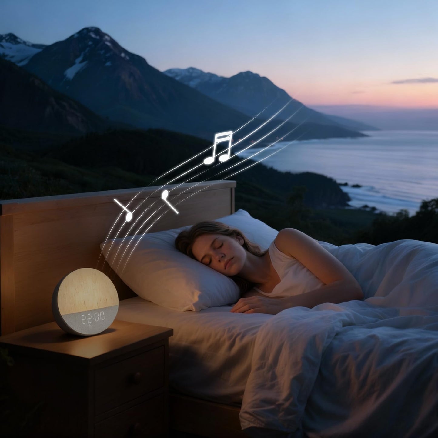 Stillstorm Hatch Alarm Clock, Fabric Dimmable Night Light for Heavy Sleepers, Sunrise Wake Up Light, White Noise Machine for Baby, Dual Alarm Function 30 Sleep Sounds, with 17 Light Effects