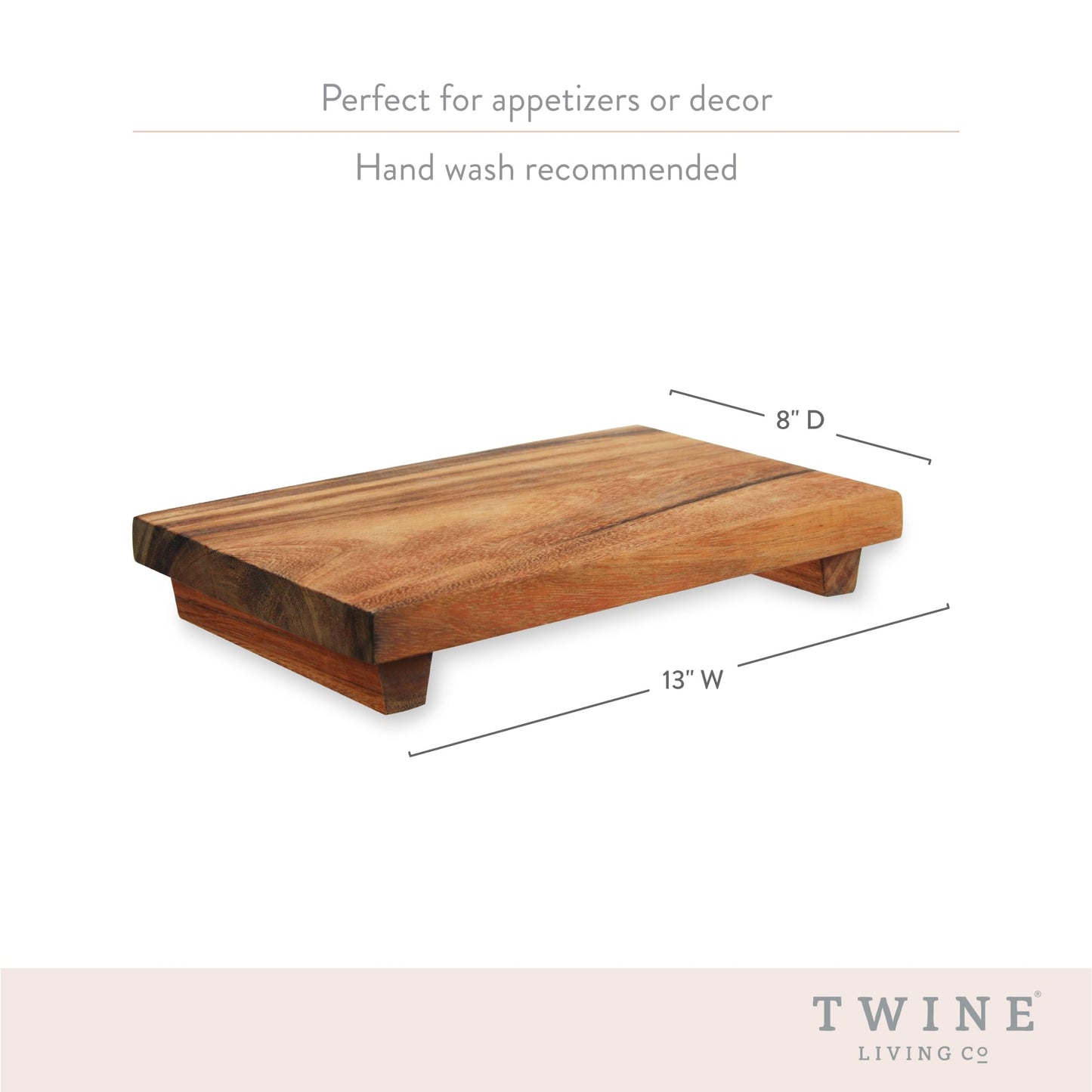 Twine Footed Wood Serving Board Decorative Tray Decor, Kitchen Table Decor or Kitchen Counter Decor, Acacia Wood Riser 13in by 8in Set of 1