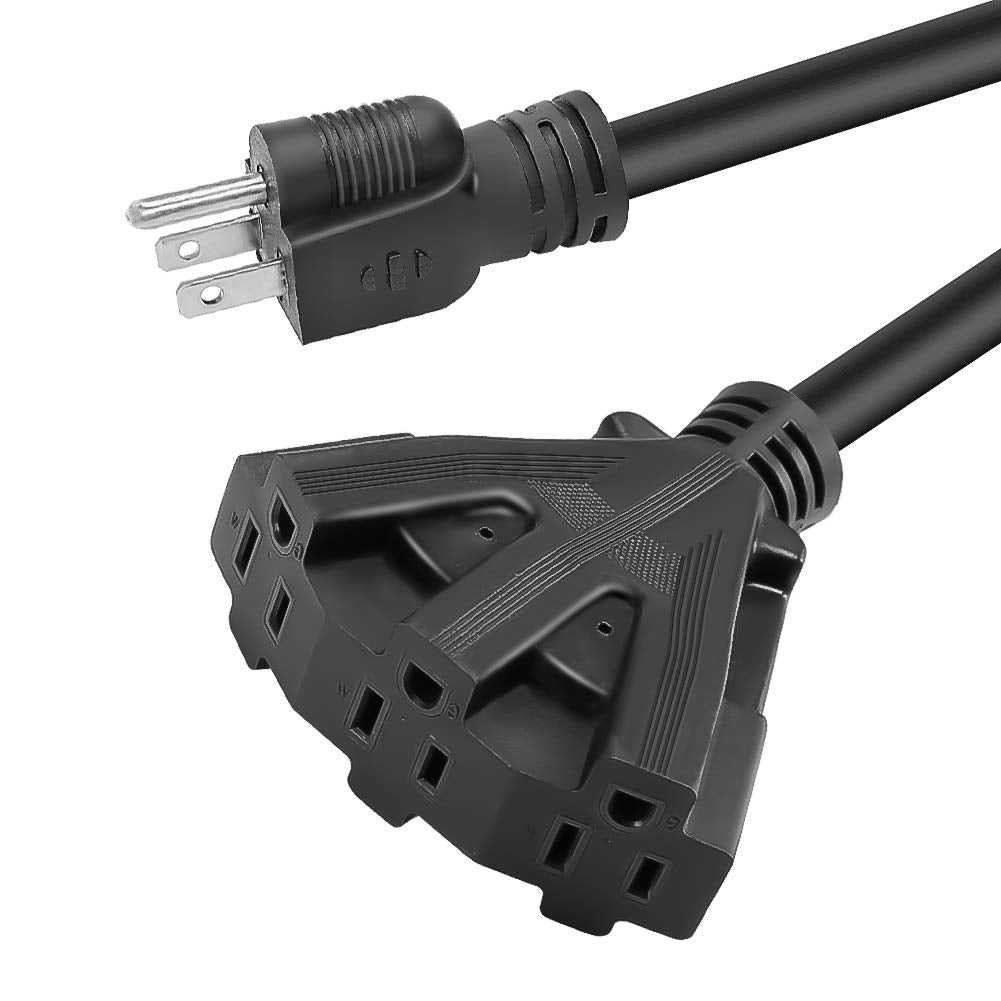 Mshyet 25FT 12/3 Outdoor Extension Cord, Heavy Duty 3-Outlet SJTW Indoor/Outdoor Three-Prong Power-Cord 12-Gauge Grounded 15-Amp 1875 Watts
