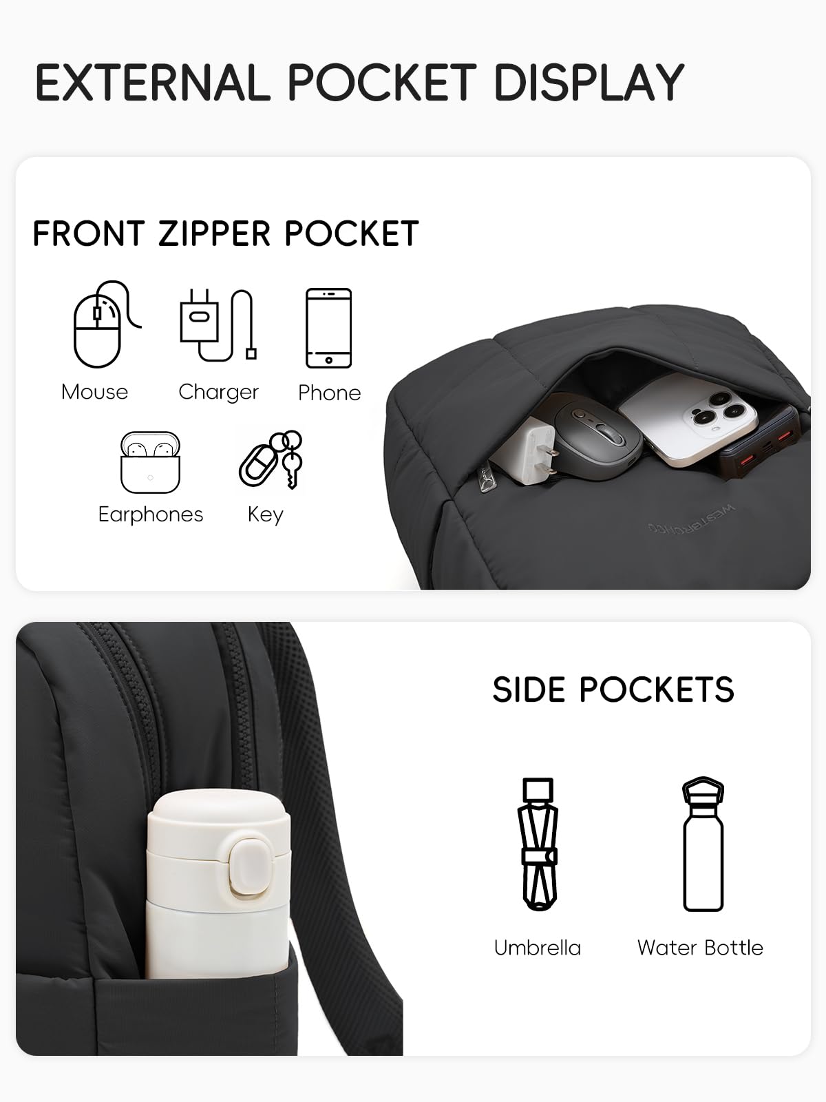 WESTBRONCO Puffer Laptop Backpack for Women Travel Backpack for Women Airplane Approved Backpack with 16'' Laptop Compartment