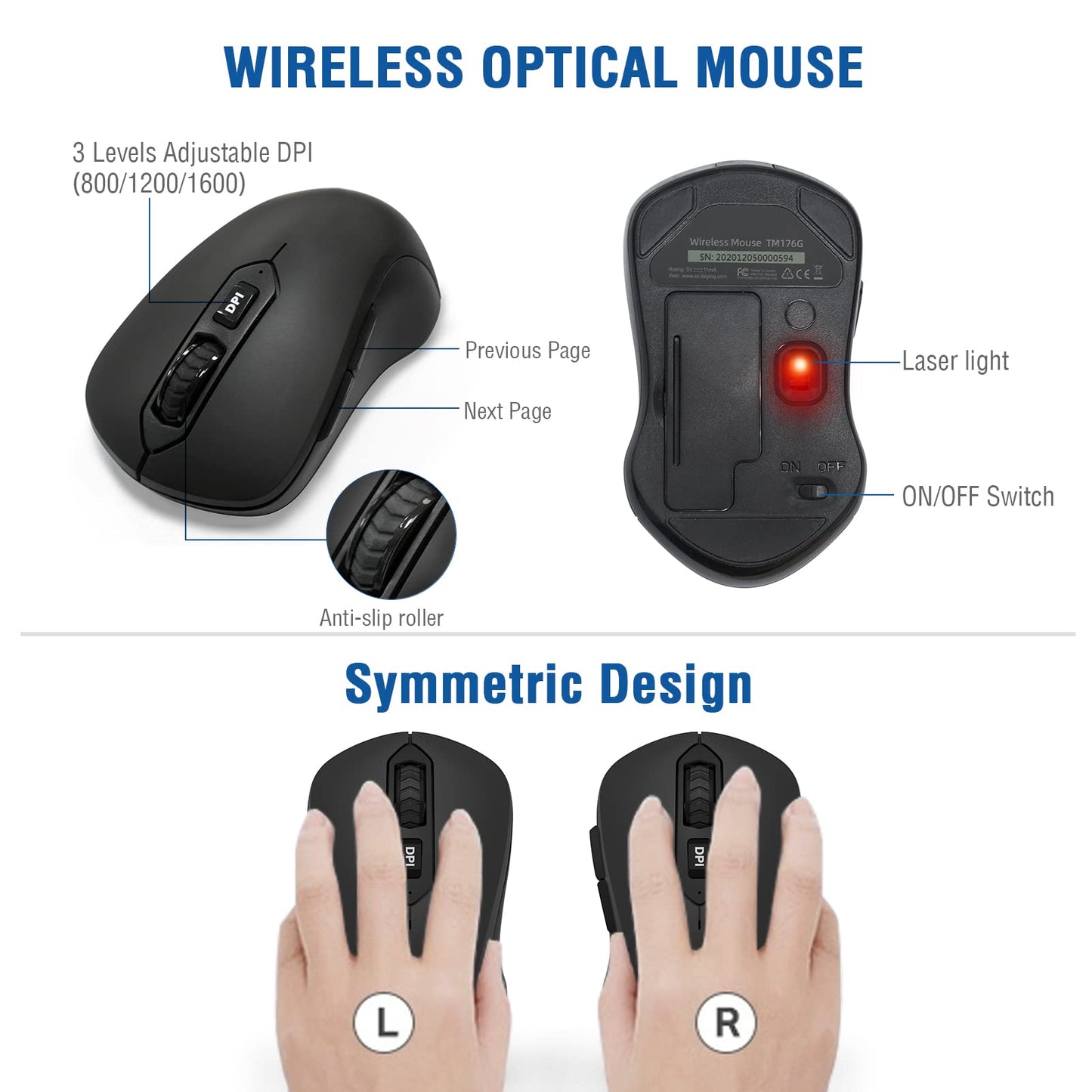 Wireless Keyboard and Mouse Combo, EDJO 2.4G Full-Sized Ergonomic Computer Keyboard with Wrist Rest and 3 Level DPI Adjustable Wireless Mouse for Windows, Mac OS Desktop/Laptop/PC (Black)
