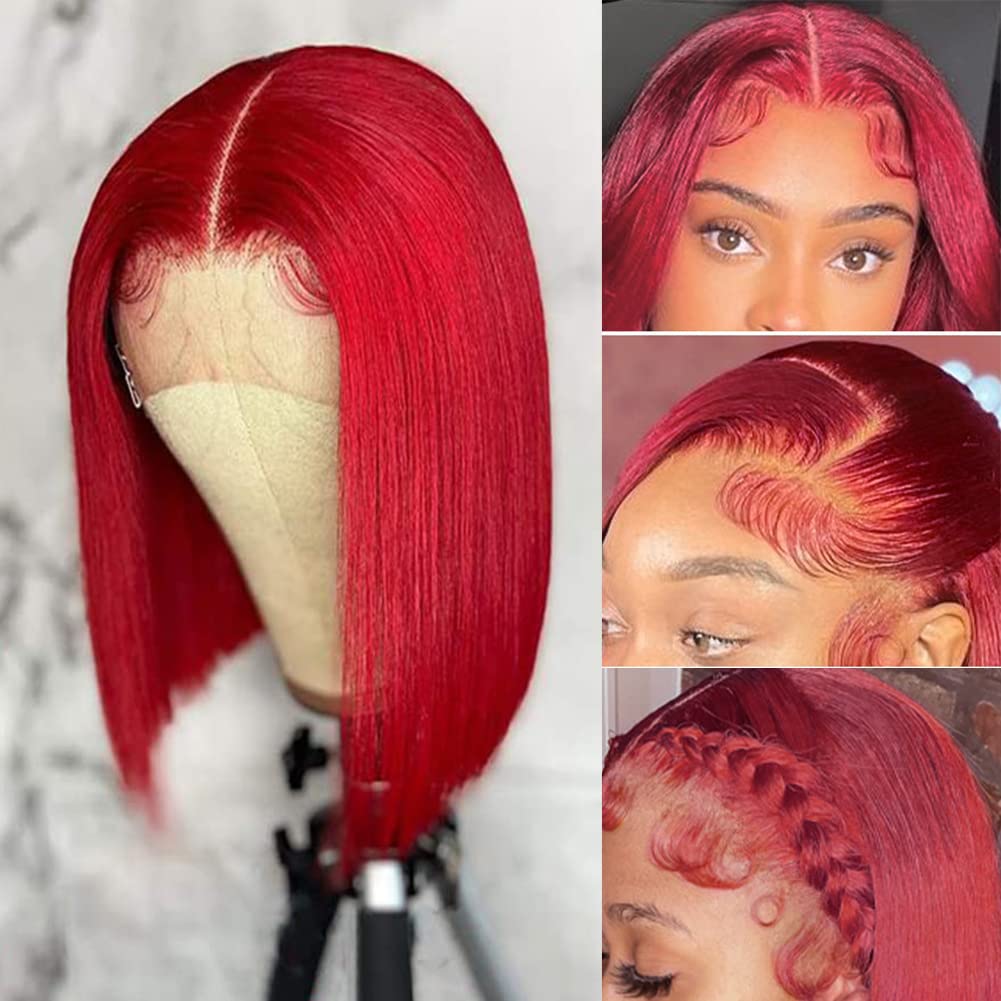 Mysyty Burgundy Bob Wigs Human Hair Natural Hairline13x4 Straight Short Bob Wig for Woman Wine Red Glueless Bob Wig Human Hair Pre Plucked 180% Density 14 Inch