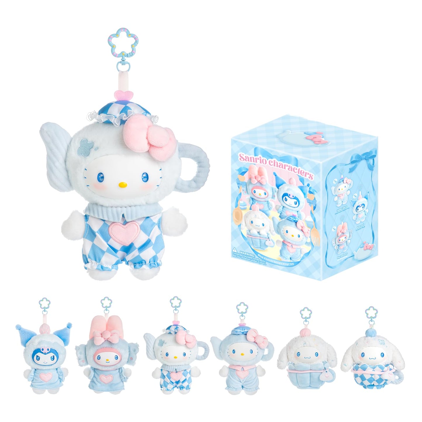 MINI LIKE Sanrio Blind Box Hello Kitty Kuromi Cinnamoroll My Melody Style Blue Flutter Series Cute Vinyl Plush Relaxing Collectible Mystery Toy for Home Decor Birthday Gifts, Random One Figure