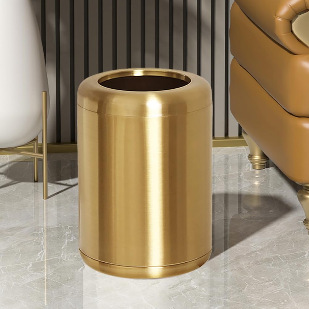 LEASYLIFE 10 L/2.6Gallon,Brass Bathroom Trash can,Gold Bathroom Trash Can, Small Gold Trash Can,Brass Garbage Can for Bathroom,Living Room,Office,Kitchen,Bedroom,Hotel (Gold)