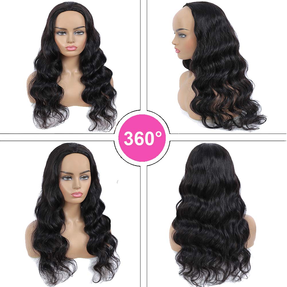 Urbeauty Half Wigs for Black Women Human Hair 14 inch Body Wave Human Hair Wigs, 10A Clip on Wig for Black Women Brazilian Virgin Human Hair 3/4Wigs
