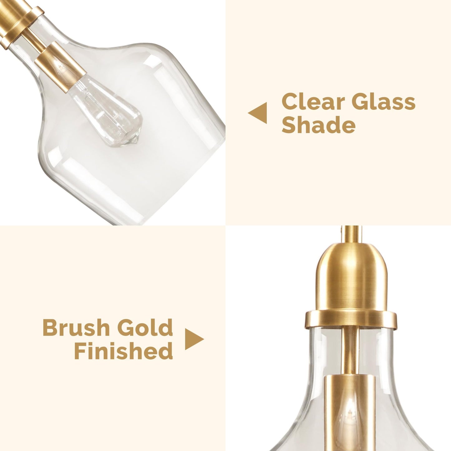 INK+IVY Auburn Pendant Lighting for Dining Room, Industrial Kitchen Lights, Hand-blown Glass Bell Shaped Pendant Light for Kitchen Island, Foyer, Bedroom, 9" Dia x 95.5" H, Gold/Clear