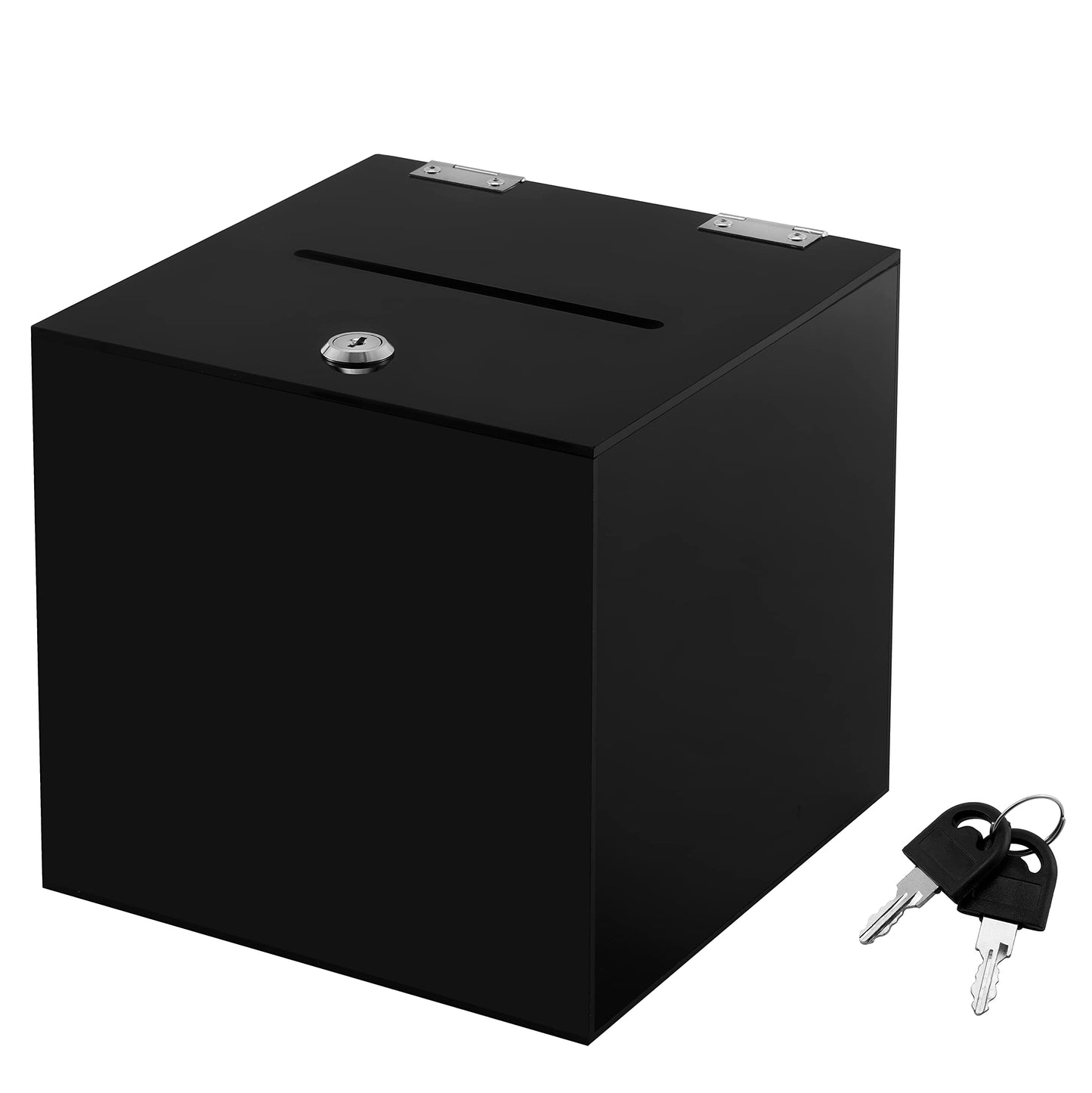 CiaoHER Acrylic Black Donation Box, Ballot Suggestion Box Money Storage Square Container for Voting, Charity, Ballot, Contest, Suggestions (10x10x10 inches)