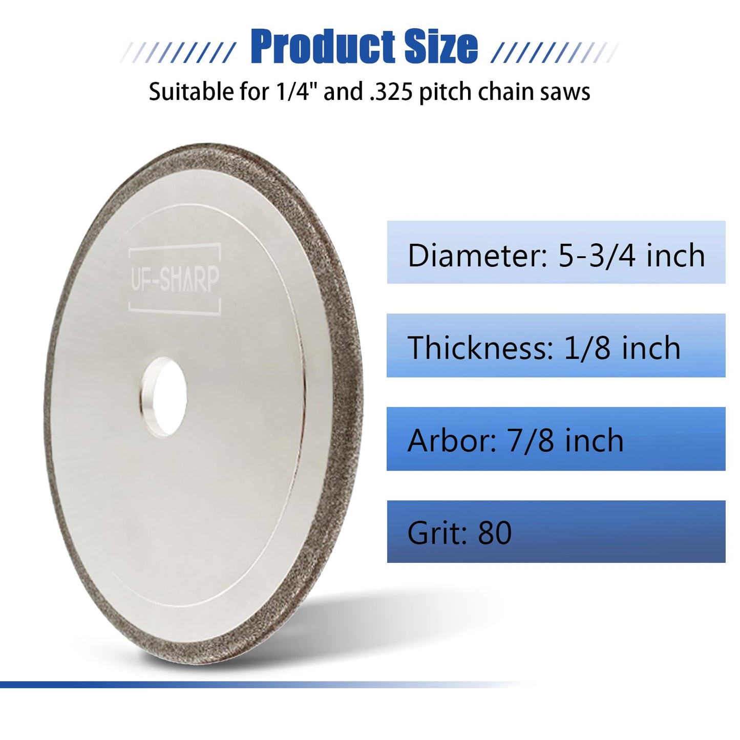 UF-Sharp CBN Chainsaw Sharpening Wheel 5-3/4" Dia X 1/8" Thick for 1/4" and .325 Pitch Chains（1/8" Thick）