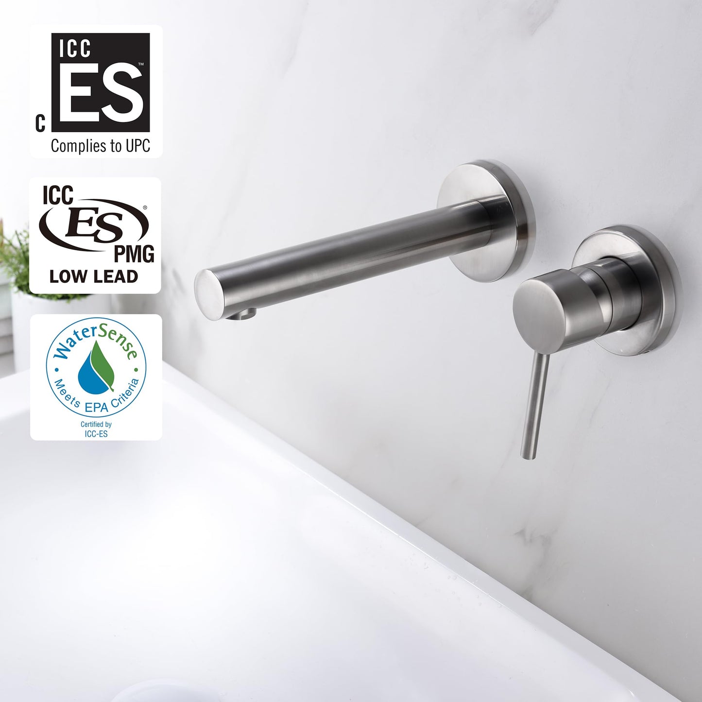 Sumerain Wall Mount Bathroom Faucet Brushed Nickel,Valve Included