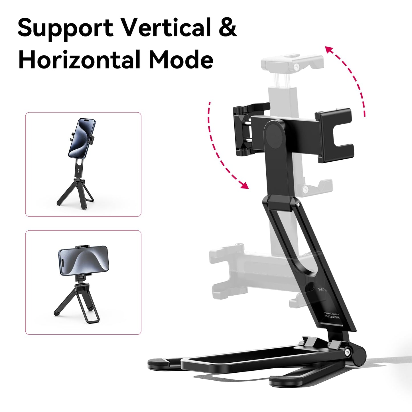 ULANZI MA26 Foldable Phone Tripod - Pocket Cell Phone Vlog Video Tripod Handle Aluminium Smartphone Desk Stand 2 Cold Shoe Small Size All in One Lightweight Portable Vlog Stick for iPhone Samsung