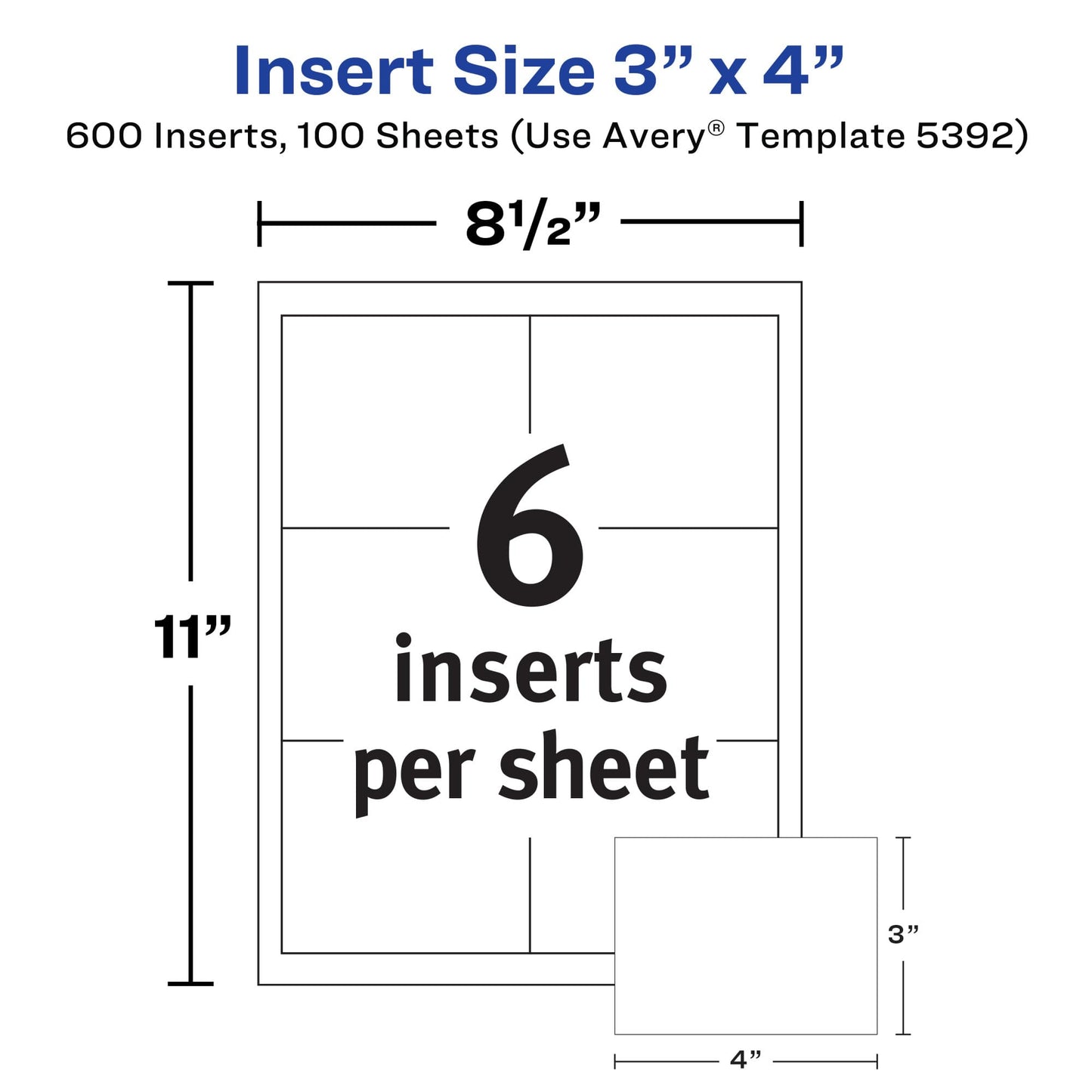 Avery Customizable Name Badge Inserts, 3" x 4", White, 2 Packs of 300, 600 Printable Name Tag Inserts Total (35392)