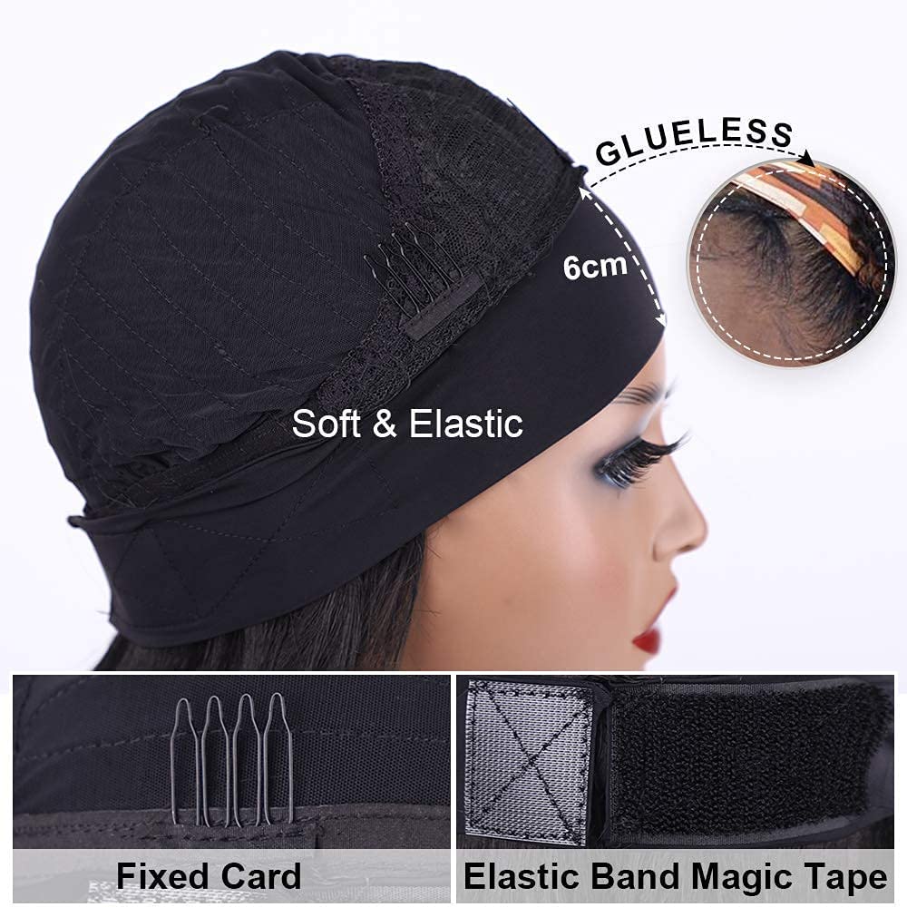 Rebasar Deep Wave Headband Wig Human Hair 14 Inch Curly Headband Wigs for Black Women Human Hair Glueless None Lace Front Wig Brazilian Virgin Hair Wear and Go Wigs 150% Density Natural Black Color
