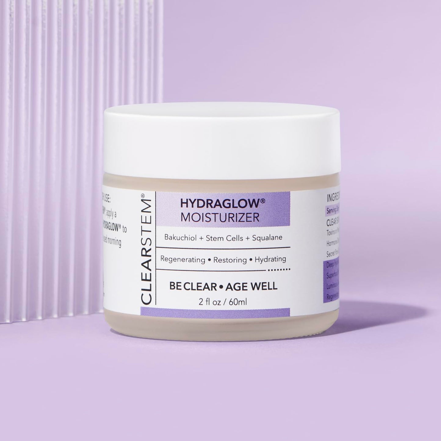 CLEARSTEM - HYDRAGLOW Stem Cell Moisturizer - Bakuchiol + Squalene - Youthful Skin Face Moisturizer - All Skin Types - Facial Skin Care Products - Vegan, Gluten Free, Cruelty Free - 2 fl oz / 60ml