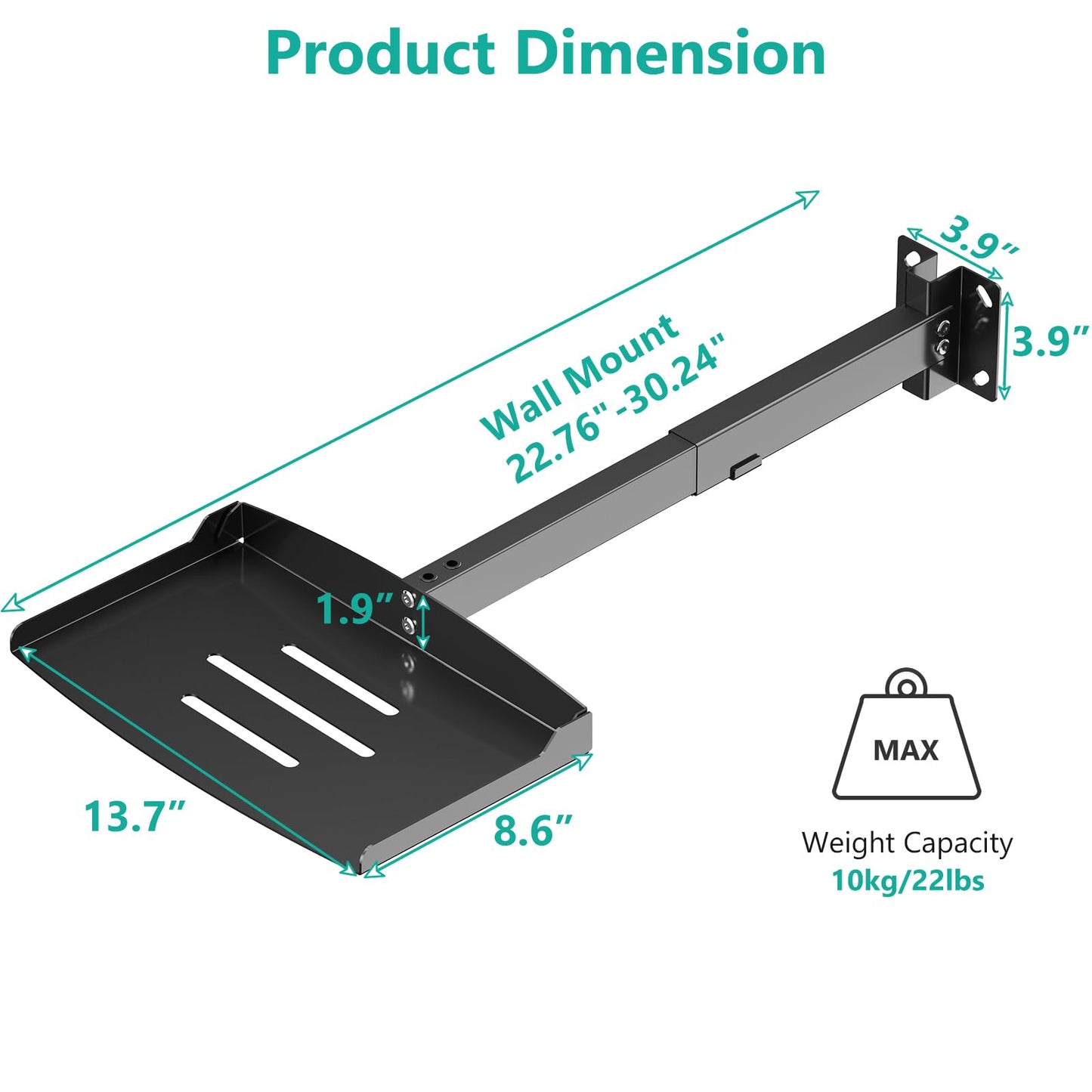 WALI Projector Ceiling Mount Tray，Projector Wall Mount Holds up to 22lbs, Height Adjustable Universal Projector Mount, No Hole Installation, Hidden Cable Routing, Black(PM-005-B)