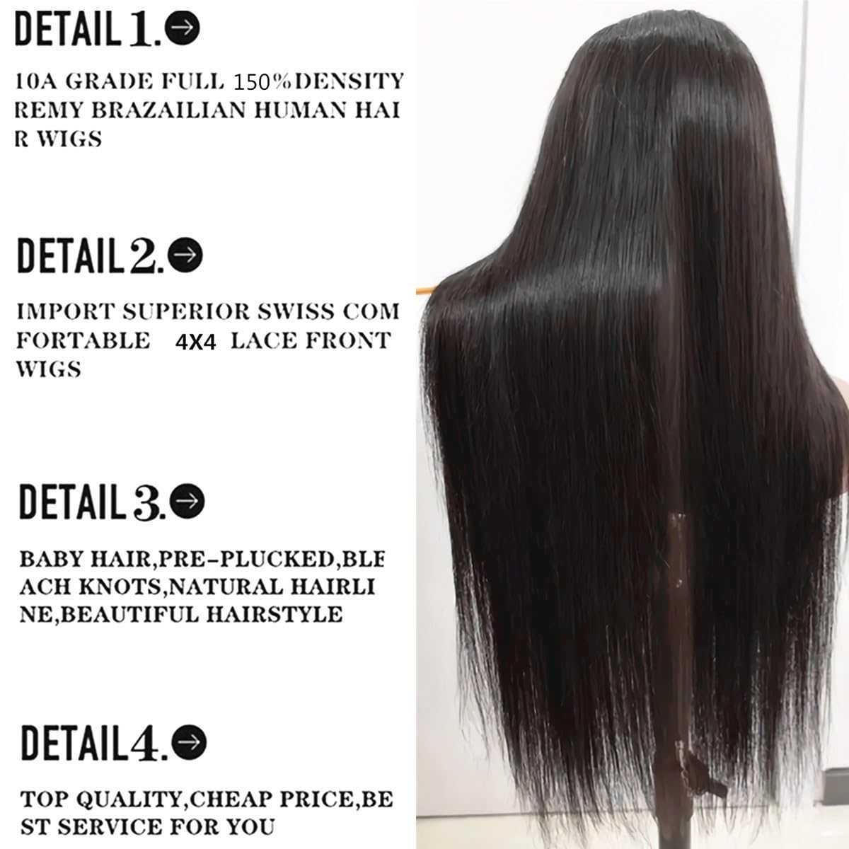 ESIWONHAIR Straight Glueless Wig Human Hair Pre-Plucked Pre Cut Lace Front Wigs for Black Women Brazilian Virgin HD Wear and Go 4x4 Lace Closure Wigs with Baby Hair (18Inch, Natural Color)