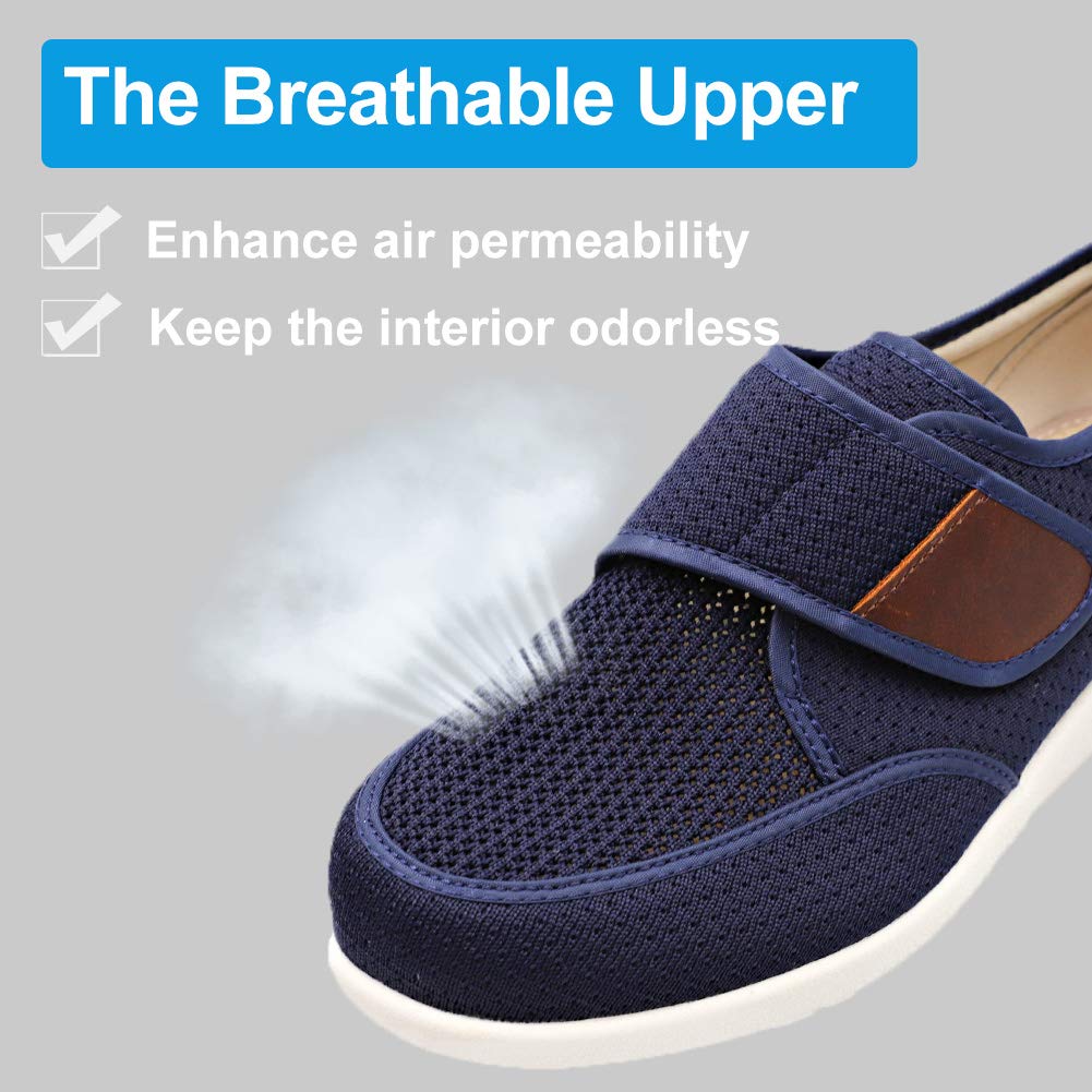 Orthoshoes Mens Diabetic Edema Shoes Lightweight Walking Mesh Breathable Wide Sneakers Strap Adjustable Easy On and Off for Elderly, Swollen Feet, Plantar Fasciitis