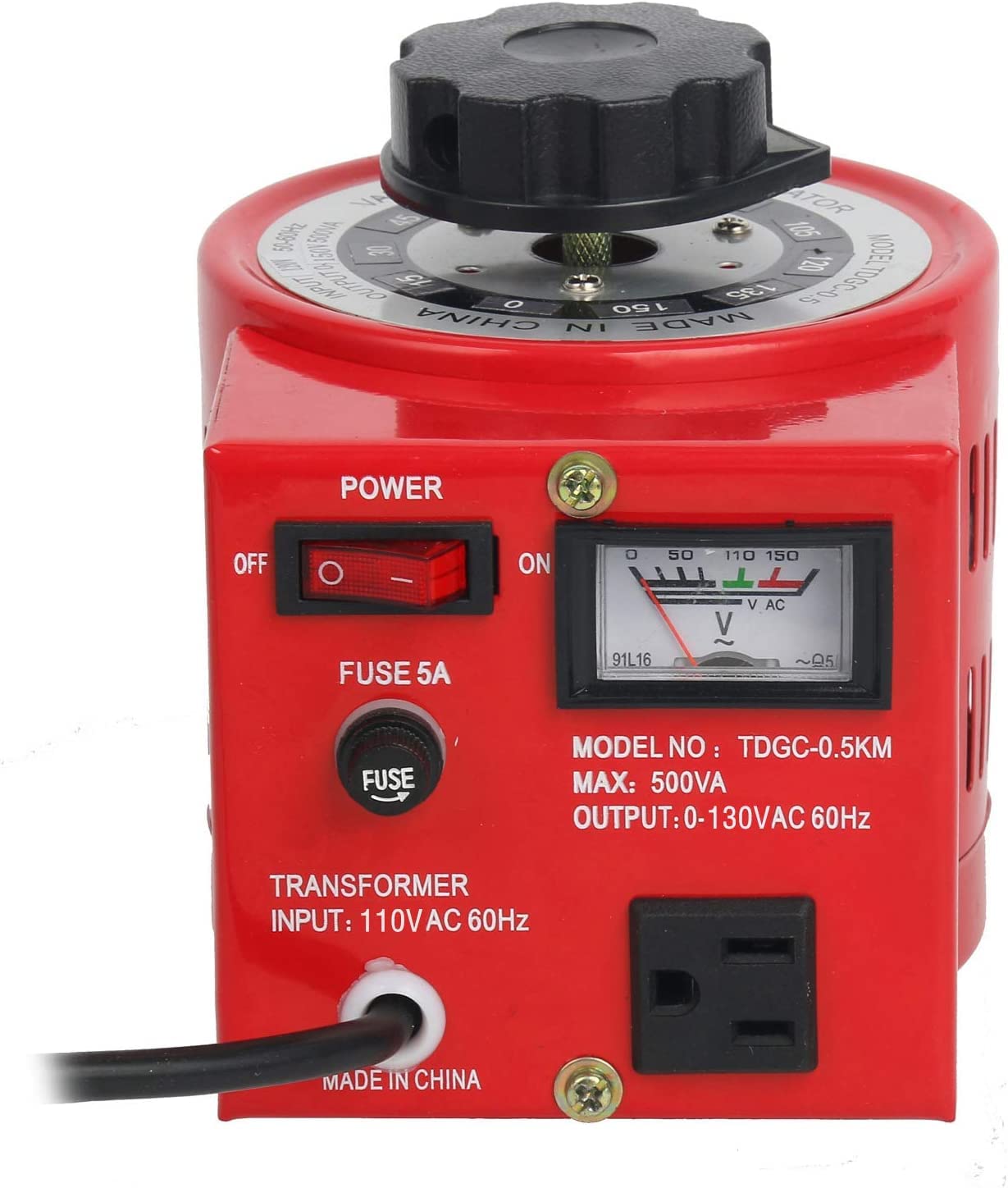 YaeCCC Auto Voltage Transformer AC Variable Voltage Converter Transformer 110VAC Input, 0-130VAC (500W)