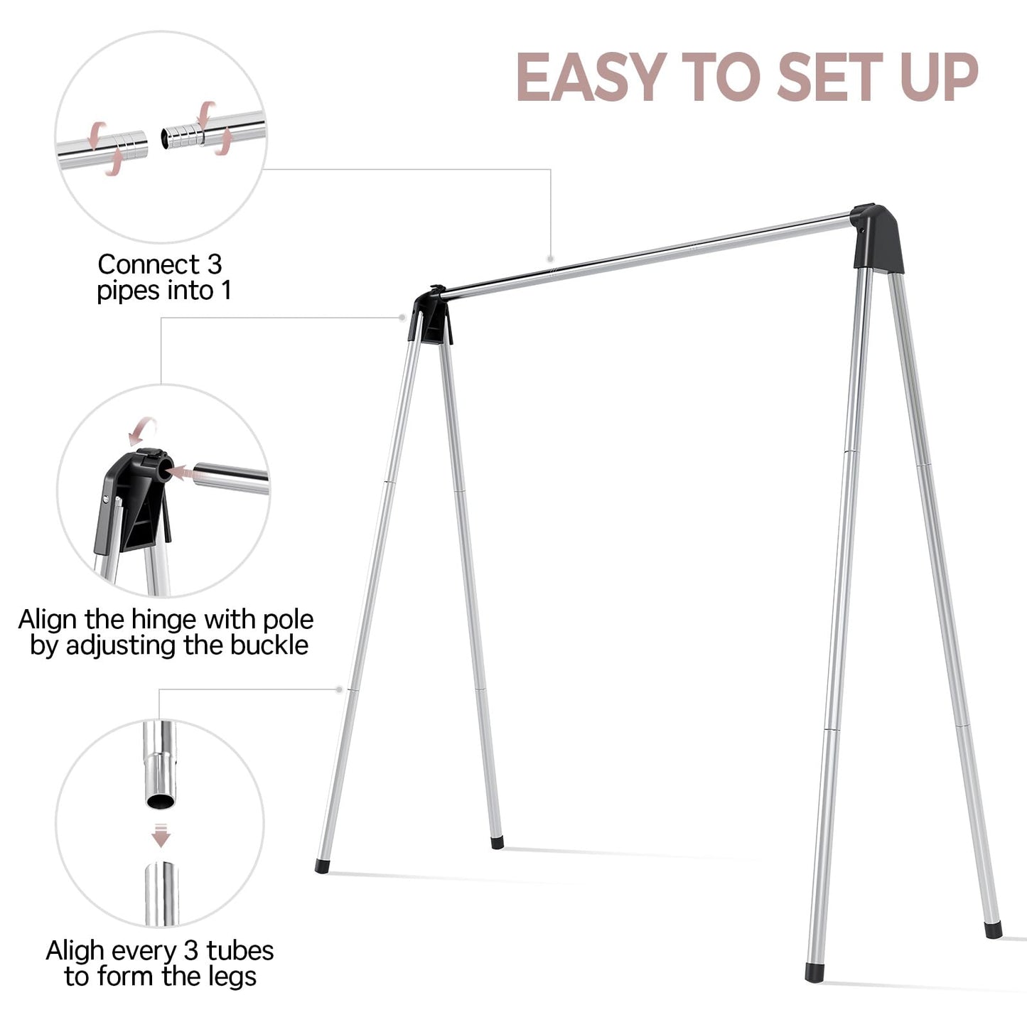 TOOLF Clothes Drying Rack Foldable, Laundry Drying Rack Stainless Steel, Portable Clothes Rack, Clothing Garment Rack, Drying Rack for Clothing, Indoor Outdoor, Free-Standing, Large Capacity