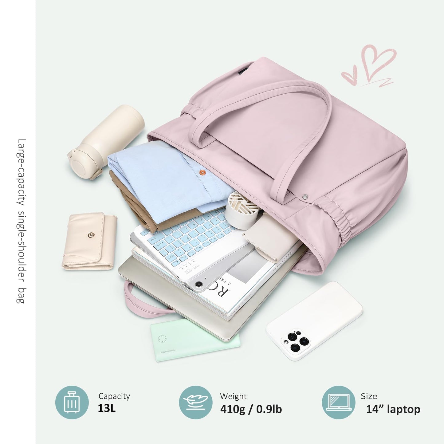GOLF QUALITY Tote Bag for Women, Work Bags with Zipper Computer Laptop Handbag with Compartments for Travel, Daily,Fit 14Inch,Pink