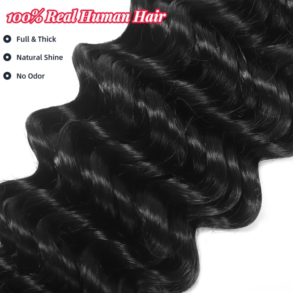 Deep Wave Human Braiding Hair 24Inch 2 Bundles 100g Bulk Human Hair for Braiding No Weft Human Braiding Hair for Boho Braids Wet and Wavy 100% Brazilian Virgin Curly Hair for Braiding Hair Extensions