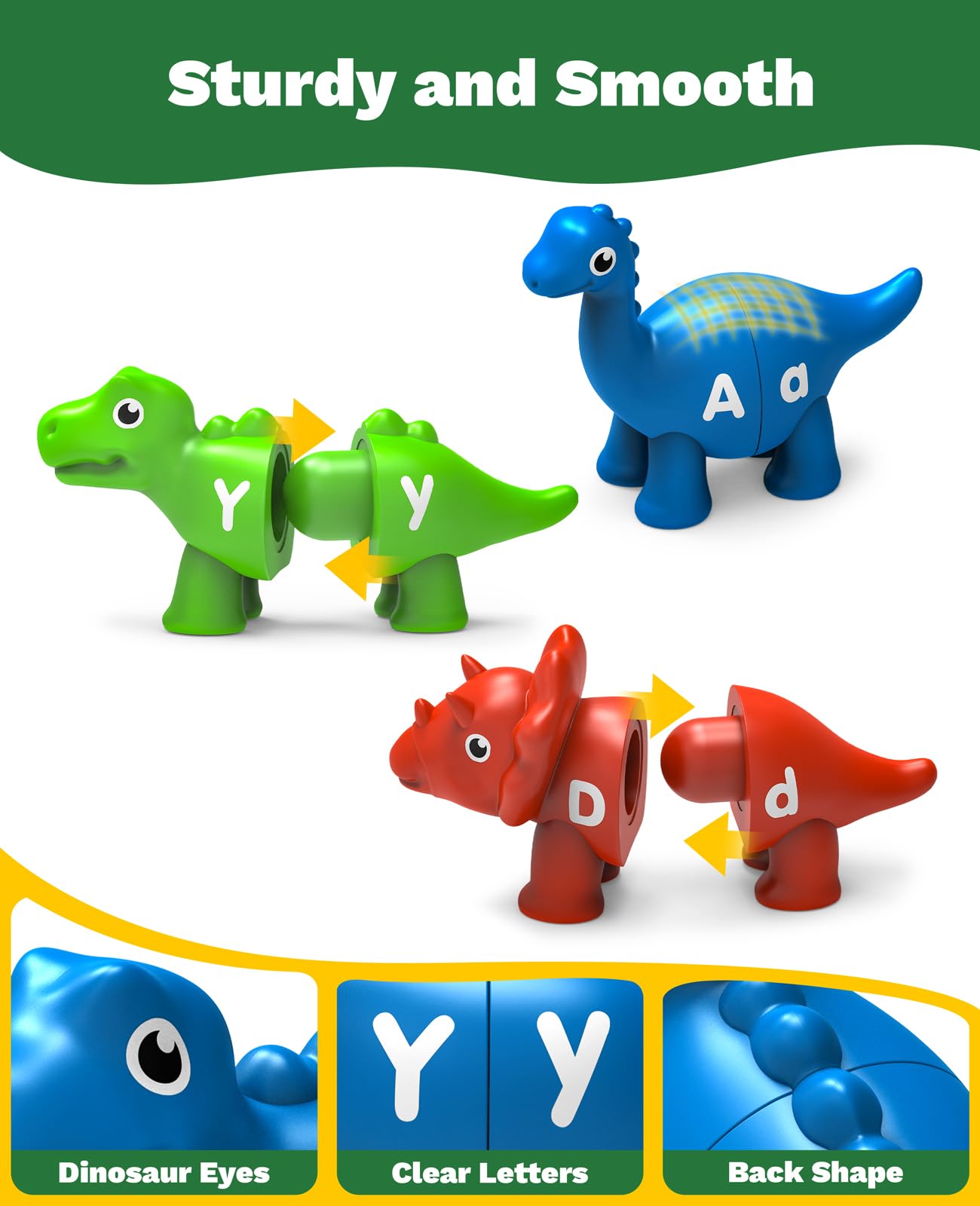 Learning Toys for 2 3 4 5 Year Old, 26PCS Dinosaur Alphabet Learning Toys with Uppercase and Lowercase,Preschool Activities Montessori Fine Motor Toys for Toddlers Kids Age 18M+ Boys Girls Gift